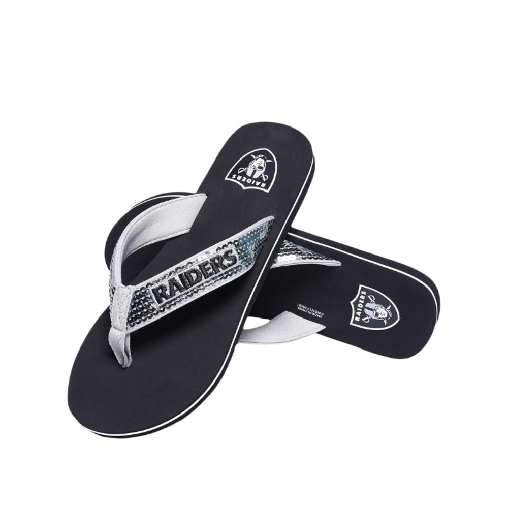 NFL Raiders Black and Silver Flip Flops